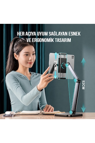 İpad Uyumlu Tablet Ve Telefon Tutucu Metal Masa Kelepçeli 360 Stand