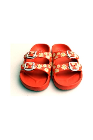 Kaymaz Taban Kırmızı-Papatyalı Yazlık Kız Çocuk Plaj Terlik-32