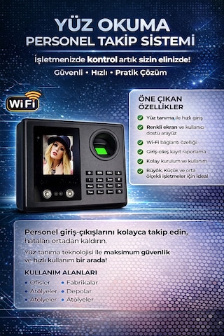 Kablosuz Wifi Yüz Okuma-parmak İzi Kartlı Giriş Çıkış Personel Takip Cihazı