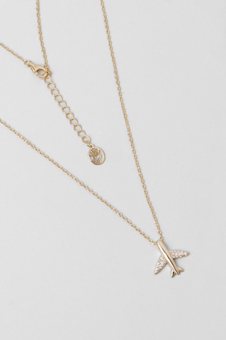 So Chic Uçak Figürlü 18 Ayar Sarı Altın Kaplama 45 Cm Gümüş Minimal Kolye Sarı