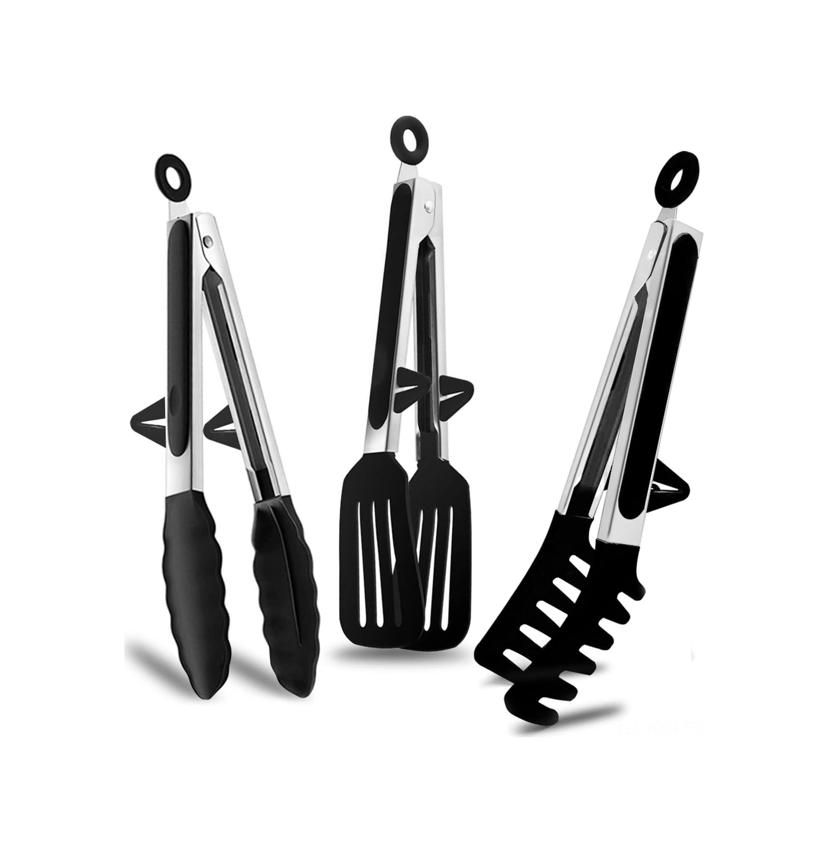 Kosona 3'lü Siyah Silikon Uçlu 23cm Paslanmaz Çelik Mutfak Makasları - Barbeque, Makarna, Salata İçin Çok Renkli