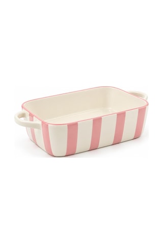 Pembe Çizgili Seramik Dikdörtgen Fırın Kabı 25x18 Cm Çok Renkli