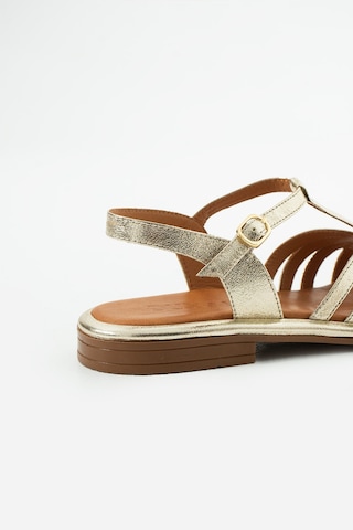Duxal Shoes Charlotte Hakiki Deri Kafesli T-bant Sandalet Altın