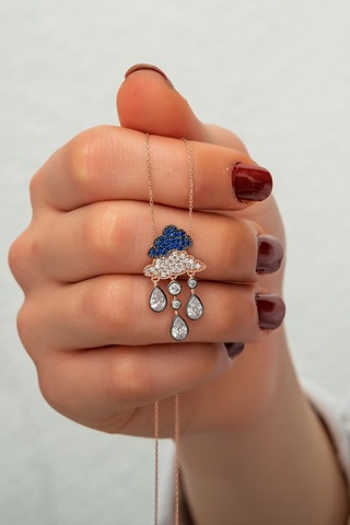 Bulut Yağmur Kolye Rose Altın Kaplama 925 Ayar Gümüş