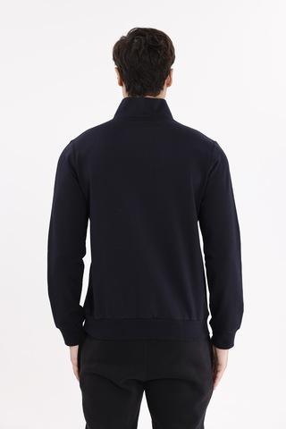 Rowinger Üç Cepli Yaka Detaylı Fermuarlı Rahat Kesim Ribana Manşetli Mevsimlik Sweatshirt Blue