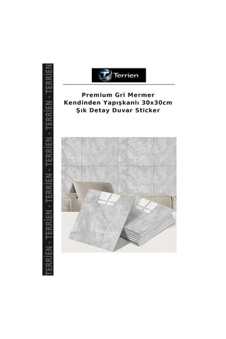Premium Gri Mermer Kendinden Yapışkanlı 30x30cm Şık Detay Duvar Sticker