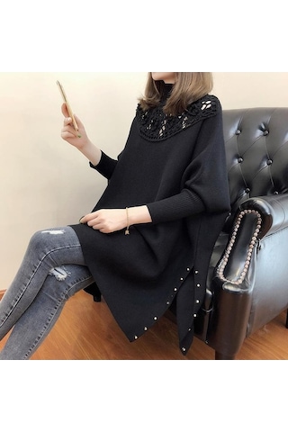 Novahub Kadın Kadın Şal 2022 Yeni Yarasa Gömlek Kadın Pelerin Kaban Siyah - Standart Siyah