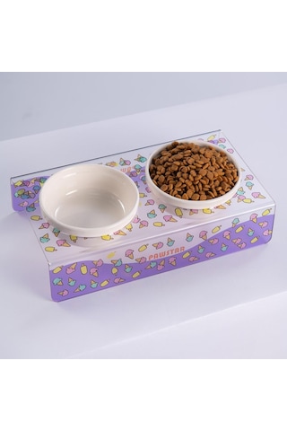 Ice Cream Dondurma Desenli-ikili Seramik-pleksi Mama Ve Su Kabı-kedi Köpek Mama Su Kabı