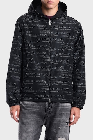 Emporio Armani Tamamı Logolu Suya Dayanıklı Kapüşonlu Ceket Erkek Ceket Em006751 Af12021 Fb516 Lacivert