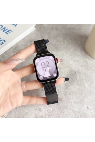 Huawei Watch Fit 3 / Fit 4 Uyumlu Metal Hasır Manyetik Kordon Siyah