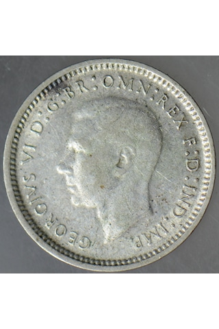 Avustralya 3 Pence 1948 Gümüş. Kral 6. George 16 Mm 1,41 Gr.