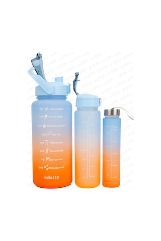 Valletta Eldorado 3lü Set Motivasyonel Su Matarası Mavi