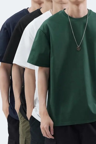 Cool Tarz Erkek Oversize Siyah Beyaz Yeşil Lacivert %100 Pamuklu 4'lü T-shirt Paketi Siyah-beyaz-yeşil-lacivert Siyah-beyaz-yeşil-lacivert