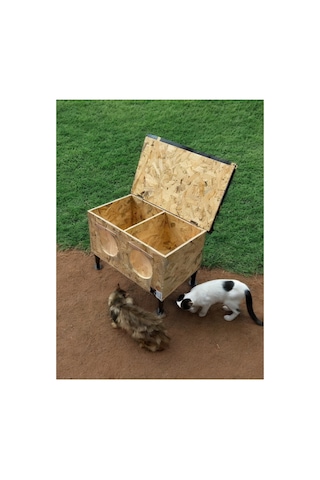 Kedi Evi Kedi Yuvası Üst Kapak Açılır İki Bölmeli Isı Ve Su Yalıtımlı 60x40x40xm
