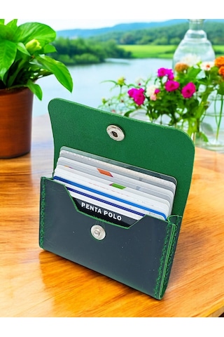 Cronder Hakiki Deri Yan Model Kutu Cüzdan Kartlık Haki