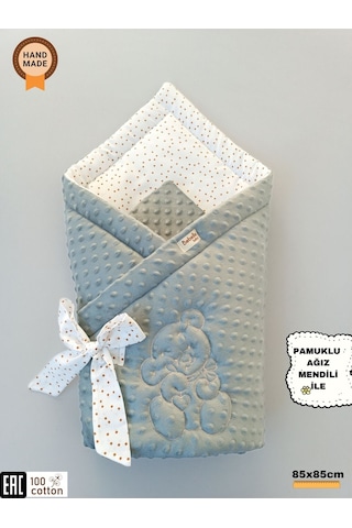 Nohut Bebek Battaniyesi & Kundağı Ayıcık İşlemeli Hastane Çıkışı Yenidoğan Örtü / Yorgan Gri