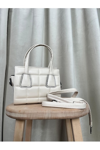 Beyaz Dikiş Detaylı El Ve Omuz Çantası