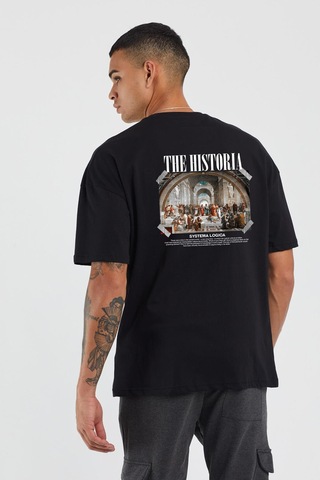 Thewert Unisex The Hıstorıa Baskılı Siyah Oversize Tshirt