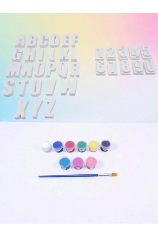 Harf Ve Rakamlar Taş Boyama, Okul Ve Aile Etkinlik Seti, 9 Renk Boya İle