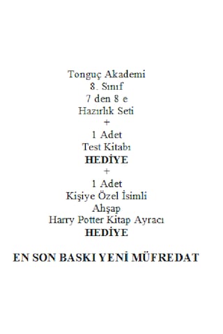 Tonguç Akademi 8. Sınıf 7 den 8 e Hazırlık Seti En Son Baskı Yeni + Test Kitabı Hediye + Kişiye Özel Ahşap Harry Potter Kitap Ayracı Hediye