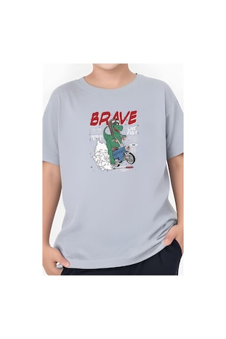 Panios Kids Brave Baskılı Erkek Çocuk Kısa Kollu Tişört Gri
