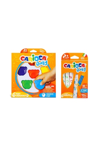 Carioca Jumbo Bebek Süper Yıkanabilir Keçeli Boya Kalemi ve Teddy Baby Crayons 6 Lı +1 Yaş Boya