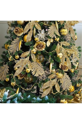 Xindoker 20 Adet Altın Zırhlı Zeytin Yaprağı, Noel Ağacı Ve Gül Decorasyonu İçin Yeşil Ve Parlak Tohum