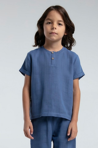 Roly Poly Premium Erkek Çocuk Keten Pamuklu Rahat Kalıp Kısa Kol Bermuda Şortlu Pijama Takım Okyanus