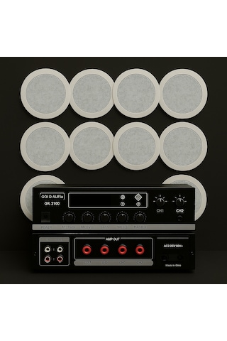 Luxury, 8 Adet Hoparlör 1 Adet Anfi, Asma Tavan Ses Sistemi, Alçıpan Tavan Ses Sistemi, Mağaza Ses Sistemi 16 Cm