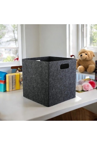 Çok Amaçlı Keçe Kutu 3 Adet Organizer Dolap İçi Düzenleyici Organizer 3mm Keçe 32x32x32 Cm Antrasit