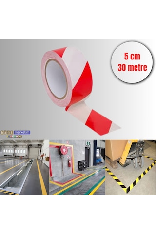 Yer İşaretleme Bandı Kırmızı-beyaz 5cmx30m Kırmızı Beyaz Zemin Bandı İkaz 50mm