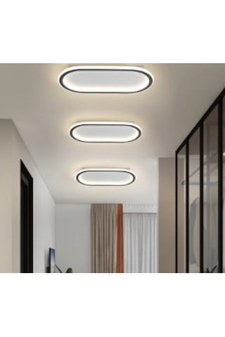 Siyah 40x16 cm Oval Avize 3000K Sarı Işık Led Tavan Lambası