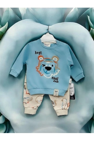 Erkek Bebek Kaplan Nakışlı Eşofman Takım-14227 Mavi