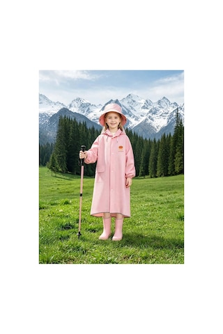 Miço Kids Siperlikli Kapüşonlu Su Geçirmez Çocuk Yağmurluk Pembe