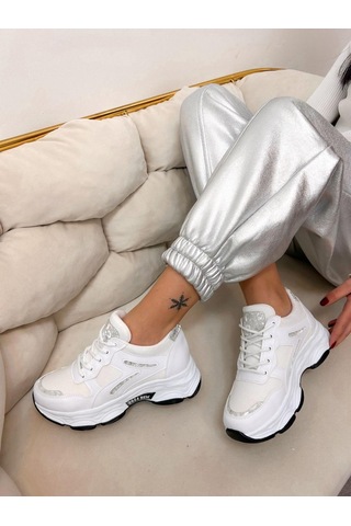 Erva'nın Butiği Beyaz Cilt Leo Leopar Detaylı Kadın Bağcıklı Sneakers-5202