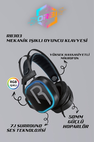 E-sport Uyumlu 7.1 Siyah Rgb Profosyonel Mikrofonlu Kablolu Gaming Kulaklık Rb403