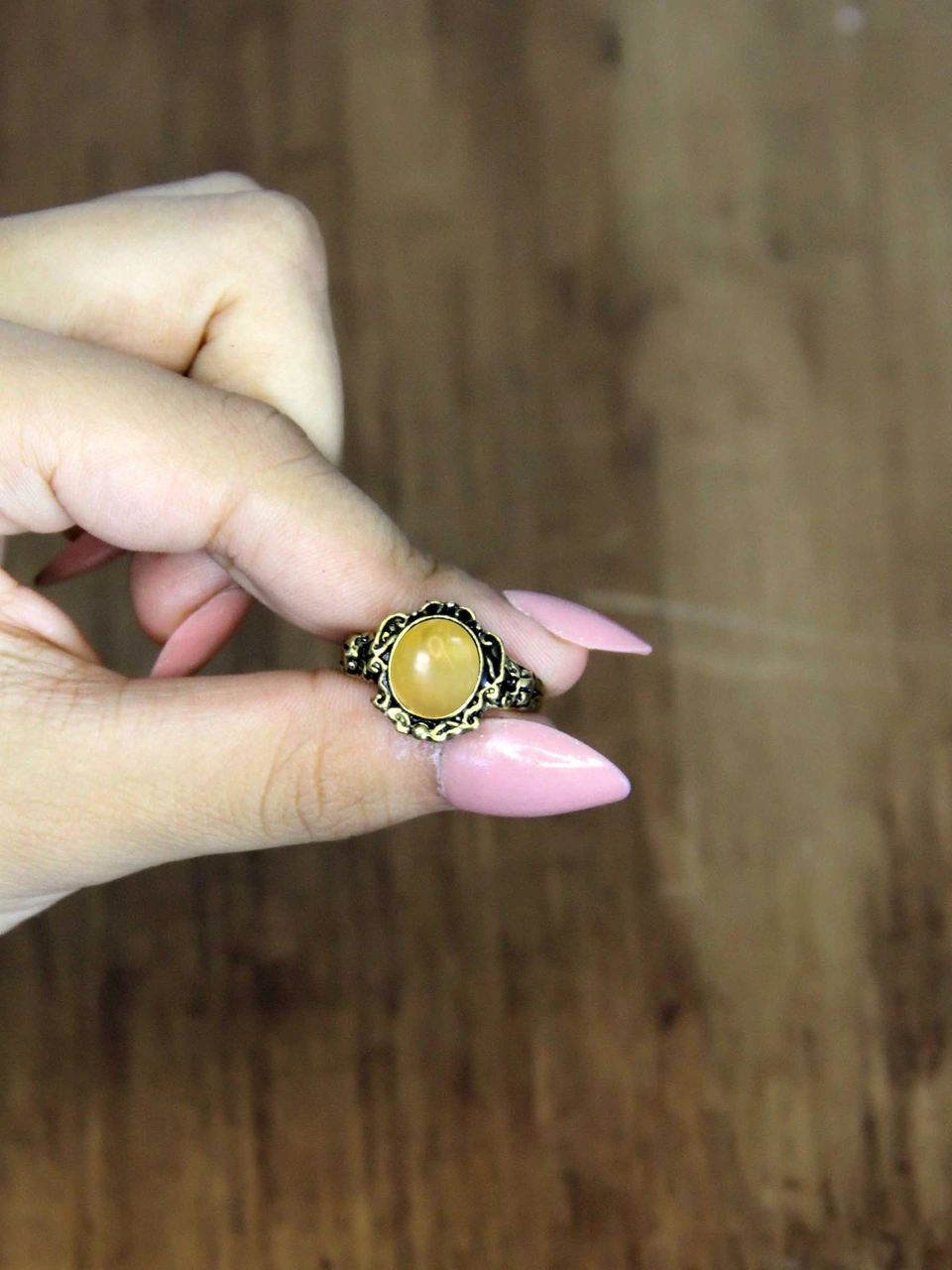 Doğal Taş Sitrin Doğal Taşlı Antik Model Kadın Ayarlanabillir Yüzük Euy80s Sarı