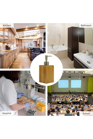 Hangfox Bambu Ve Plastik 220ml Sabun Dispenseri - 360 Derece Döner Pompalı, Banyo Ve Mutfak İçin Kolay Doldurulabilir Sıvı Sabun Kutusu Kahverengi