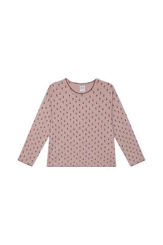 Antebies Organik Gots Sertifikalı Minik Güller Desenli, Uzun Kollu Tişört, Bel Lastikli Taytlı Kız Çocuk Pijama Takımı Pembe