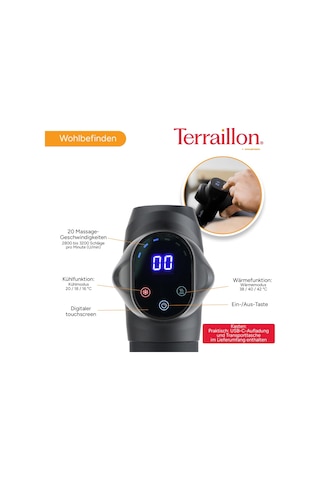 Terraıllon - Gun Masaj Uzmanı - Çok Bölgeli Masaj Tabancası, 20 Hız 2800-3200 Rpm, Dijital Ekran, Entegre Zamanlayıcı, 5 Silikon Aparat, 1 Sıcak-soğuk Dahil, Usb-c, Dahil. Kasa, Siyah