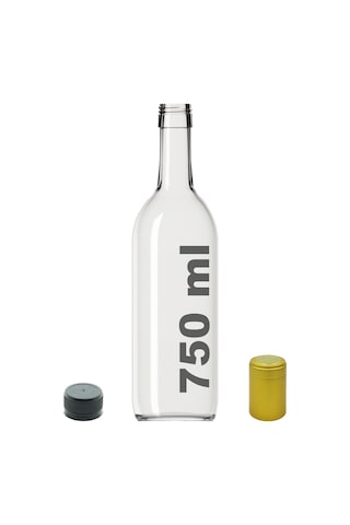 Afracam Standart Şeffaf 750 ML Siyah Kapaklı Ve Kapüşonlu Boş Cam Şişe