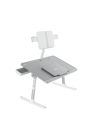 Bix Saiji K10 Xxl Katlanabilir Laptop Masası Kitap Standlı Pvc Deri 5 Kademeli Çalışma Masası Gri