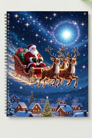 Noel Baba A5 Metal Spiralli Çizgisiz Karton Kapak Noel Baba Defter Çok Renkli