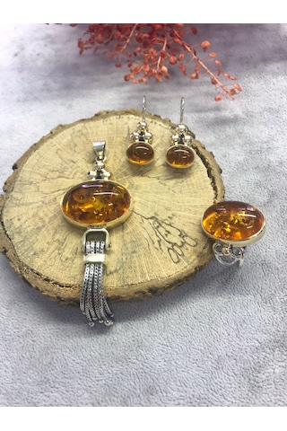 Kehribar Taşı Gümüş Set 925 Ayar