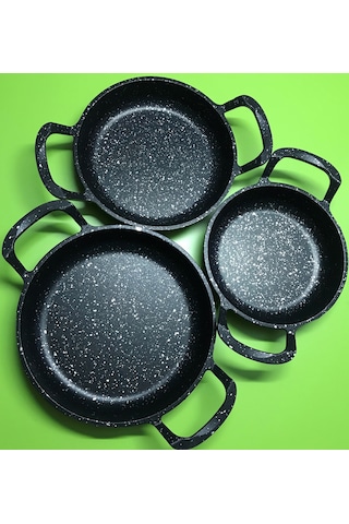 Ultra Lüx 3’lü Set Döküm Siyah Granit Sahan Tava 22cm-20cm-18cm