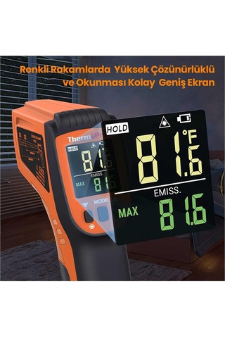 ThermoPro TP450 -50C/+550C Antişok Dual Lazer Endüstriyel Kızılötesi Temassız Termometre