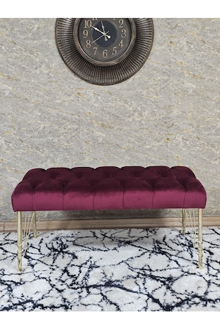 Zafir Gold Tel Ayaklı 90 Cm Puf Bench - Puf - Bench - Kasalı Oturak - Oturak - Yatak Ucu Puf Bordo