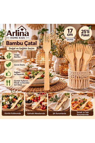 Lüx 17 Cm Bambu Çatal 25li Paket Ahşap