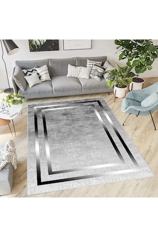 Rovigo Home Dijital Baskı Yıkanabilir Kaymaz Taban Salon Halısı Rvg1853-sm334 Gri