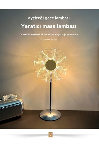 Yaratıcı Ayçiçeği Yatak Odası Atmosferi Masa Lambası-yel Değirmen Gümüş